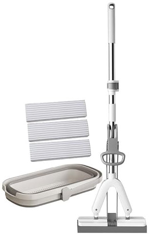 DSFGRTJ Mopa Plana Escoba fregona Magic con 3 Esponja Ultra Absorbente Permite Limpiar los Suelos sin mojarse y ensuciarse Las Manos Ideal for Todas Las Superficies Lisas(White Gray)