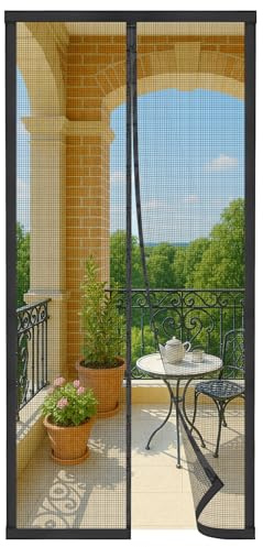 Fliegengitter Balkontür Magnet 90 x 210 cm – Insektenschutz Ohne Bohren & Einfache Montage, Selbstschließend, Mückennetz für Terrassen- & Balkontüren, Haustierfreundlich, Schwarz