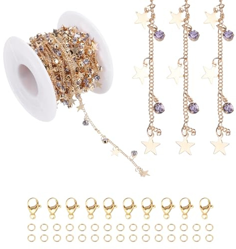 PATIKIL 16.4Ft Sterne Strass Kette Rolle, Schmuckherstellung Kettenglieder Bulk Mit Hummerschloss Sprungringe Für Schmuckherstellung Zubehör DIY Basteln Halskette Armband, Roségold (Lila)