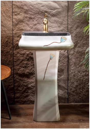 SdaryWare Lavandino con piedistallo Indipendente, lavabo d'Arte Vintage, Mobile lavabo in Porcellana per Bagno, lavabo con piedistallo per Bagno, lavabo in Ceramica,G