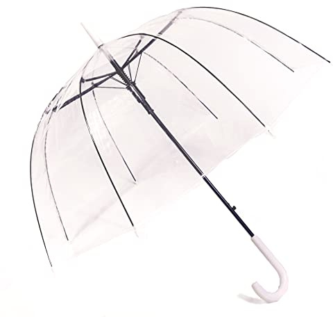 Coolcapis Clear Dome Umbrella for Women Adult Transparent Clear Bubble Umbrella for Women, Wedding Windproof Stick Umbrella for Rain and Beach with White Handle
