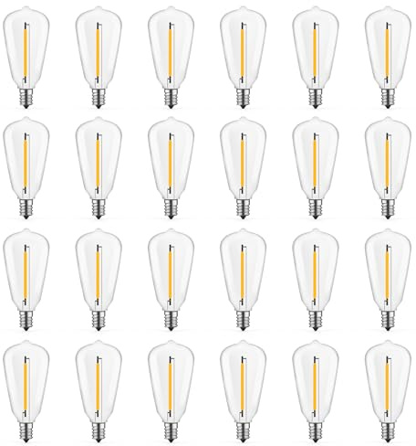 GvvooHome 24 Pack LED ST38 Replacement Bulbs, 1 Watt E12 LED Bulb 2700K Warm White, Vintage Dimmable Shatterproof Bulbs for Indoor Outdoor Patio Garden String Lights, Dimmable