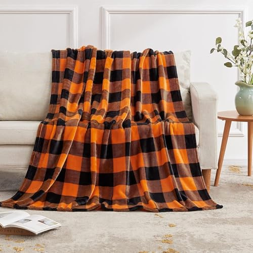 CEKUIA Sherpa Fleece Blanket Sofa Throw Flannel Plaid Throw for Couch Bedroom Chair Home Decor, Lightweight Fluffy Microfiber Check Pattern Travel Blanket 130x150 cm