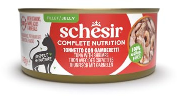 Schesir, Thon avec crevettes en gelée, Nourriture Humide complète pour Chats, en Conserve, 100% Naturel, sans cruauté, 8 x 140 g