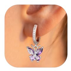 Bestyle Plata de Ley 925 Pendientes Aros con Mariposas Brillantes Circonita Cúbica Piedras Preciosas Sintéticas Hipoalergénico Joyas de Mujer Chica Madre Esposa Novia Hija