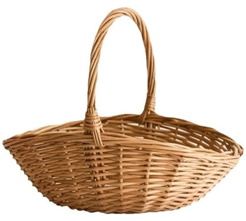 Cestas de Mimbre 11.42x9.45x3.94 Cesta de Almacenamiento Tejido Natural portátil con Mango para Frutas Boda de Flores Picnic Home