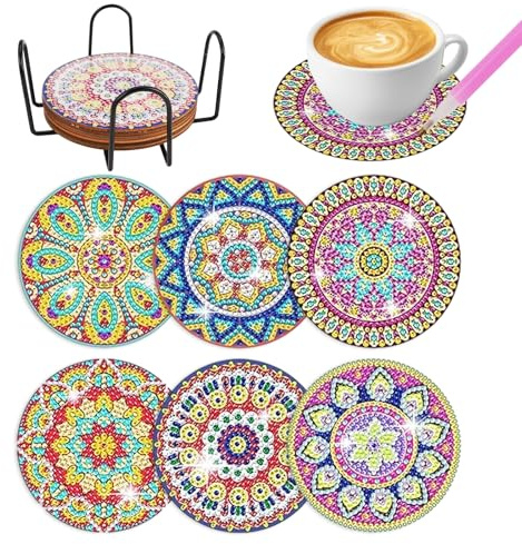 8 stycken diamantmålningsunderlägg med hållare, Mandala Diamond Coaster, Dimond Painting underlägg, återanvändbara gör-det-själv mandala-koppunderlägg, för koppar, vaser, ljusdekoration