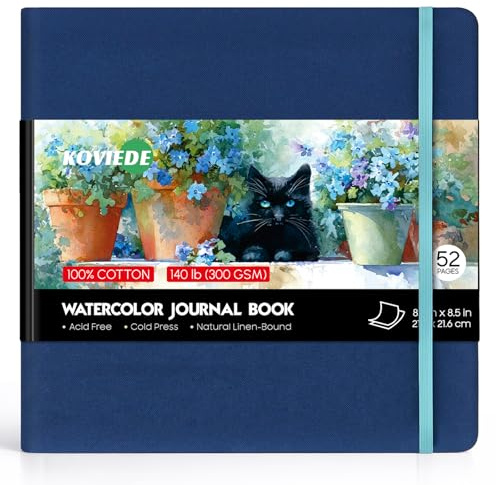 KOVIEDE 100% Baumwolle Aquarellpapier 21,6x21,6cm, 26 Blatt 300g/m² Aquarell-Reiseblock, Aquarellpapier für Künstler, Studenten, Anfänger