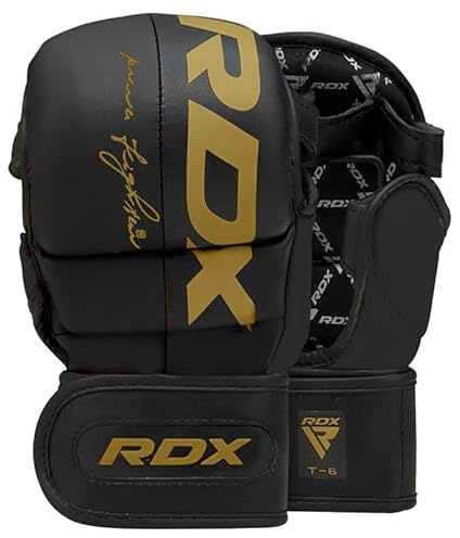 RDX MMA Sparring Gloves Martial Arts, Muay Thai, Kickboxing, Ventilated Open Palm for Grappling, Karate Mitts for Adults (Golden, M)