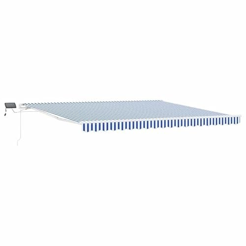 Einziehbare Markise 5x3m Blau Weiß - UV-Schutz & Wetterschutz für Terrasse und Garten - Aus strapazierfähigem Stoff und Metall - Leicht zu bedienen und langlebig