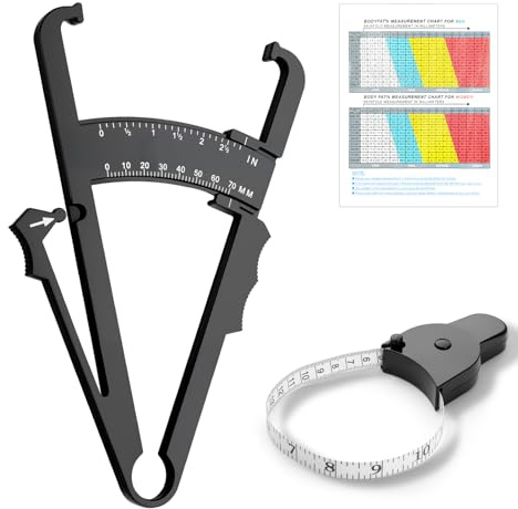 Aihoom Body Fat Caliper Set, Skinfold Caliper and Measuring Tape with User Manual, Portable Body Fat Measurement Tool for BMI and Weight Loss, Tape Measure Body Fat for Women and Men