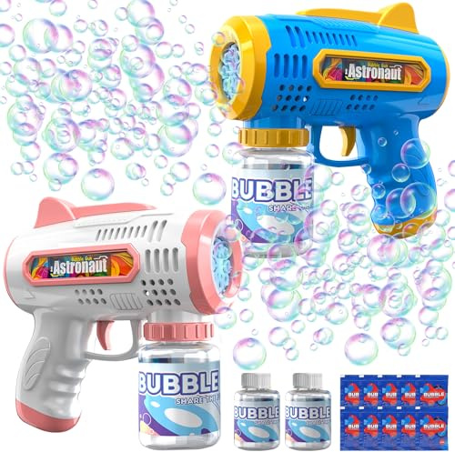 CYJJYZ 2 Pcs Pistola a Bolle per Bambini, Sparabolle di Sapone Automatica, Pistola Spara Bolle di Sapone Portatile con 240 ml Soluzione Bolle, Pistola Bolle di Sapone per Feste All'aperto Matrimoni