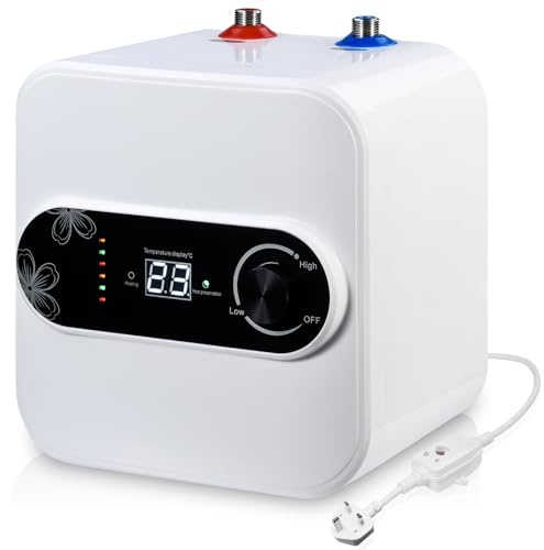 1500W Electric Water Heater,10L Under Sink Water Heater, Instant Hot Water Tank 30°C-65°C, Wall Floor Mounted Mini Tank with LCD Display, IPX4 Safe Water Heat for RV Kitchen Bathroom