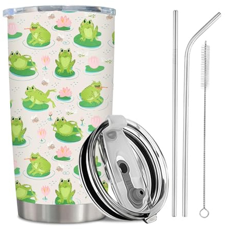 Leseogye Frog Gifts for Women, 600ml/20oz Insulated Cups, Frog Travel Mug, Leak-Proof Tumblers for Office, Hiking, Camping