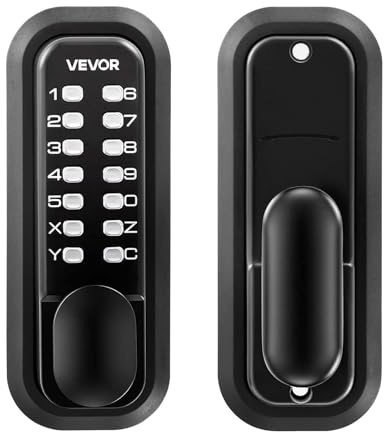 VEVOR Cerradura de Código Mecánica con Teclado, 4 a 7 Dígitos sin Llaves, Aleación de Zinc, con Manija, 4 Husillos, Pomo y Bloqueo Automático para Puertas 35 a 65 mm, Garaje Exterior Jardín Entrada