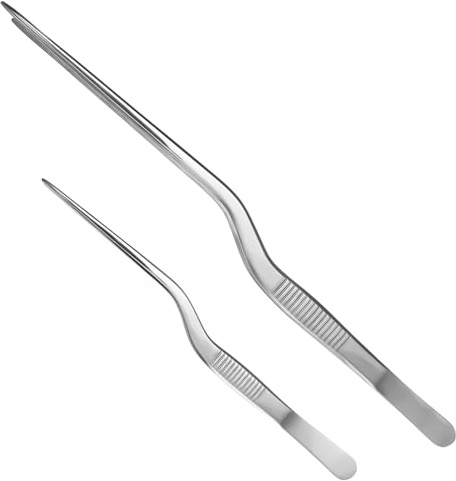 Generico Pinzette da Cucina in Acciaio Inossidabile 2 Pezzi Set, Pinzette per Alimenti e Barbecue Punta Antiscivolo, Strumenti Professionali per Rimozione Lische di Pesce e Uso
