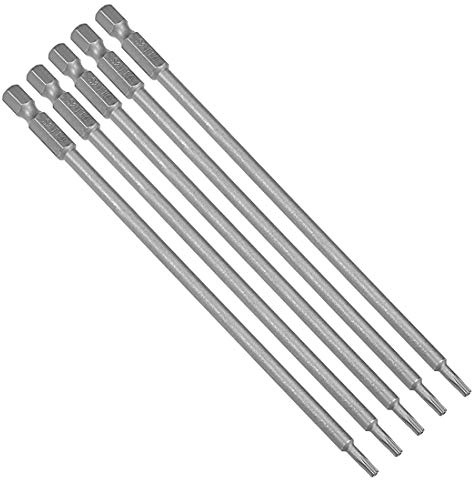 sourcing map 5 Stück T10 Torx Bit Set, 150mm Länge Magnetisch Bitsatz mit 1/4 Zoll Hex Sechskant S2 Stahl für Sicherheit Schraubendreher Akkuschrauber Schrauben Werkzeug
