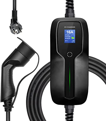 Morec Type 2 ev Chargeur Câble de Charge EV Portable Boîte de Charge commutable 10 / 16A avec écran Station de Charge EV Schuko 2 Broches Voiture électrique IEC 62196-2 EVSE (Prise Euro) 6m,
