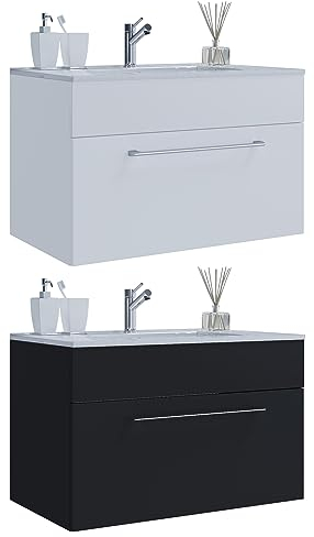 VCM 2-TLG. Waschplatz Waschtisch Badmöbel Set Waschbecken Badinos 1 Schublade 80, Weiß