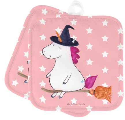 Mr. & Mrs. Panda 2er Set Topflappen Einhorn Hexe - Geschenk, Schöne Topflappen, Topflappen mit Spruch, Unicorn, Zicke, Topflappenset, Frau, Leben,