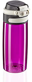 Leifheit Tritanflasche Flip 550ml, 100% dichte Sportflasche, Öffnen mit einer Hand, leichte und bruchsichere Trinkflasche mit Filter für Fruchteinsatz, nachhaltige Wasserflasche, BPA frei, lila, 17.5 x 17.5 x 24.5 cm