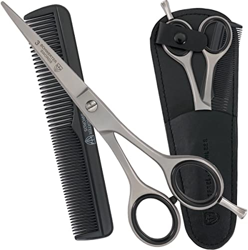 DREI SCHWERTER - Rostfreie professionelle Haarschere Friseurschere im Etui, NEU mit Kamm und Tuch