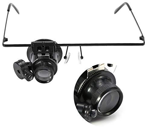 HURRISE Lupe, 20x Lupenbrille mit LED-Licht, Schwarz