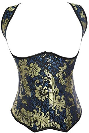DISSA Women's Underbust Corset Steel Boned with Straps,UK 6-24 | Floral brocade fabric, underbust silhouette, wide shoulder straps, front busk closure, back lace-up cord, steel boning