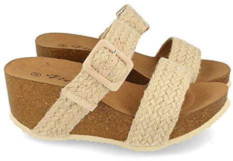 shoes&blues.es Sandalia de Cuna para Mujer, Comodas, con Planta Anatomica, Palas Forradas con Esparto, y Hebilla, Primavera Verano 2021
