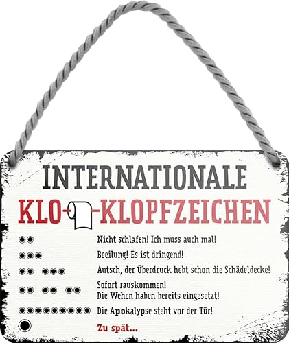 schilderkreis24 Blechschild WC/Toilette – witzige Tür-/Wanddeko fürs Bad & Gäste-WC: (Internationale Klo Klopfzeichen)