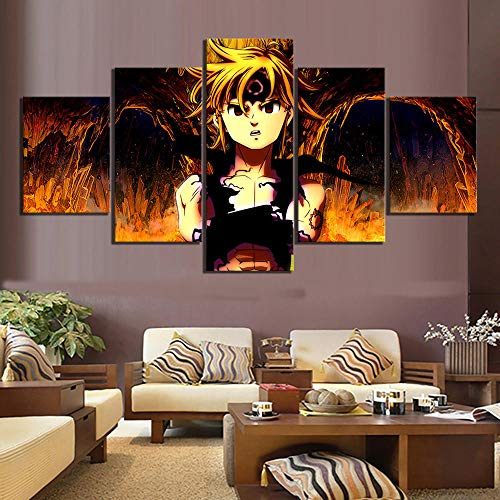 Bilder XXL 5 Teile wandbild leinwandbilder Kunstdrucke Anime Meliodas Drache Sin of Wrath XXL 5 Teiliges Wandbild Mit Rahmen Größe 100x55CM Leinwandbild Wandbilder Cadeau