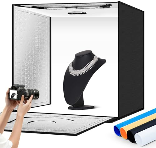 ZKEEZM Light Box Photography 24x24 with 120LED Lights and 4 Color Backdrops Photo Box with Lights, Foldable Light Box with Adjustable Brightness, 6000-6500K Dimmable Portable Picture Box Shooting
