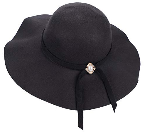 XGOPTS Women Wide Brim Cloche Fedora Floppy Hat - Lady Faux Wool Cap - Panama Hat - Bowler-Hat Black