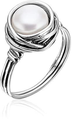 JEAN RACHEL JEWELRY 925 Sterling Silver Ring with Fresh Water Pearl Wire Wrap Vintage Design - Hypoallergenic, Nickel & Lead-free - Artisan Handcrafted Statement Rings for Women, White Pearl
