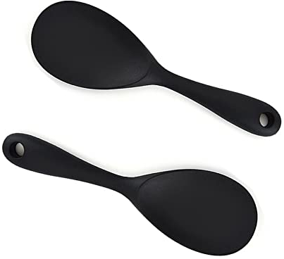 Servierlöffel 2 Stück, Antihaft Reiskocher Reislöffel, Silikon Kochlöffel Für Kartoffelpüree, Reis, Reiskocher (Schwarz)