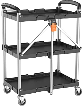 Kendo Servierwagen klappbar - Rollwagen Küche, Beistellwagen mit gebremsten Rollen und Zuladung bis max. 65kg - Robust & Rostfrei mit Komfort Handgriffen - Keine Montage notwendig