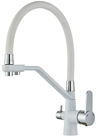 3 Way Kitchen Tap Swivel Brass Hot Water and Cold Water Purified Water 3 in 1 Kitchen Faucet for Water Purifier-White