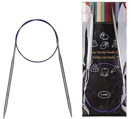 Aeelike 65 cm Rundstricknadel Set, 5,0 mm Edelstahl Rundstricknadeln mit Farbiges Stahlseil, Metall Rundstricknadeln Set, Ergonomische Stricknadeln Rundstricknadel für Anfänger, Erwachsene, Profis | Kurze Rundstricknadeln aus Edelstahl, festes Kabel, 5 mm Rundstricknadeln zum Stricken von Mützen, Socken, Magic Loop