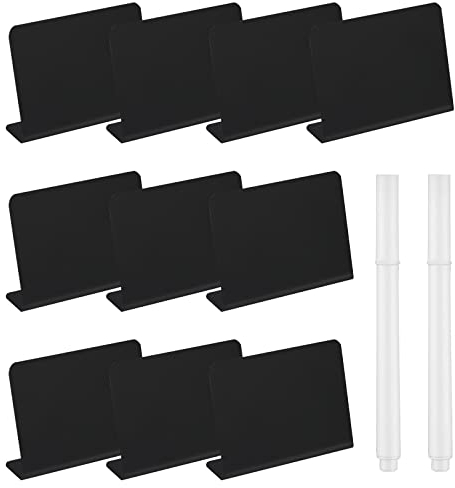10pcs Mini Chalkboard Signs with 2pcs Pens, 4x3inch Small Chalkboard Message Sign Rectangle Food Labels for Party Buffet Wedding Birthday Christmas Festival Parties (Matte Black)