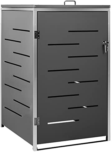 Hommdiy Mülltonnenbox für 1/2/34 Tonnen Rahmen aus Edelstahl Mülltonnenverkleidung Müllbox Mülltonne Müllcontainer Gartenbox Gerätebox Mülltonnenschrank Anthrazit (1 Tonnen)