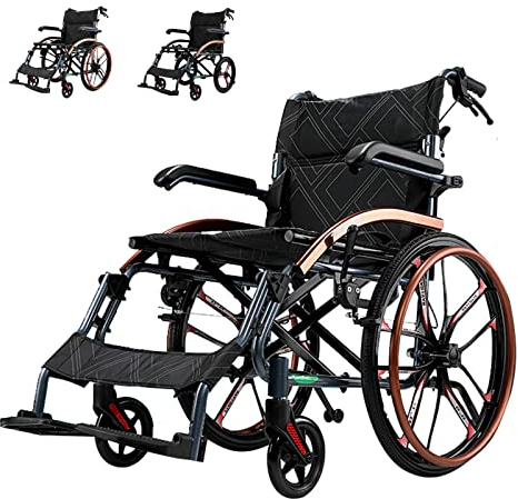 Rollstuhl Faltbar Leicht Reiserollstuhl, Klappbar Rollstühle mit Trommelbremse, Transportrollstühle, Magnesiumlegierung, Leichtgewicht, Belastbarkeit 150 Kg, Sitzbreite 47 cm,20 inch rear wheel