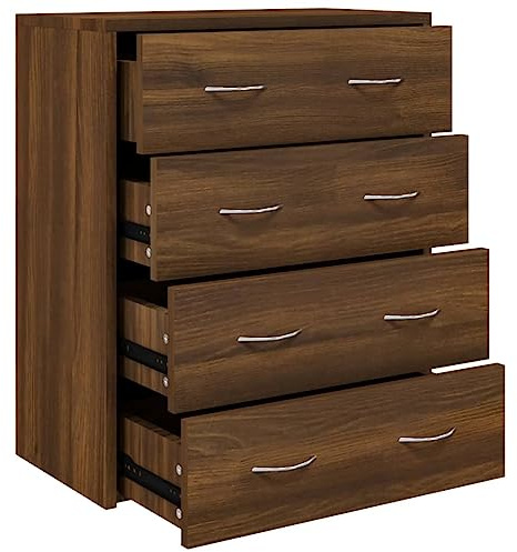 vidaXL Kommode mit 4 Schubladen Schubladenschrank Sideboard Mehrzweckschrank Aufbewahrungsschrank Beistellschrank 60x30,5x71cm Braun Eichen-Optik