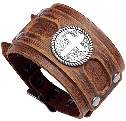 Aroncent 1/2/3/4 läderarmband för män, justerbart brett herrarmband armkedja retro omlottarmband surfararmband, brunt svart, Rostfritt stål