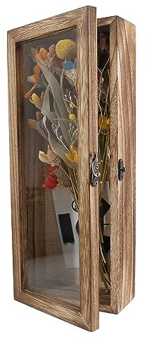 GraduatePro Shadow Box Frame 5x12 Display Case with Linen Back, Real Glass Window Door with Hinge, Picture Frame Wedding Bouquet Memorabilia Medals Photos Memory Box for Keepsakes, Carbonized Black