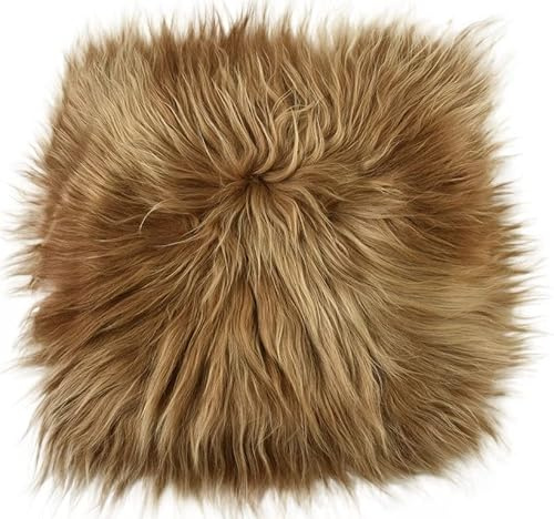 Kuhfelle Online & Nomad Lammfell Sitzauflage Stuhlkissen aus Echtem Langwolligen Island Lammfell Natur 37 x 37 cm Schaffell Auflage in Gold Braun