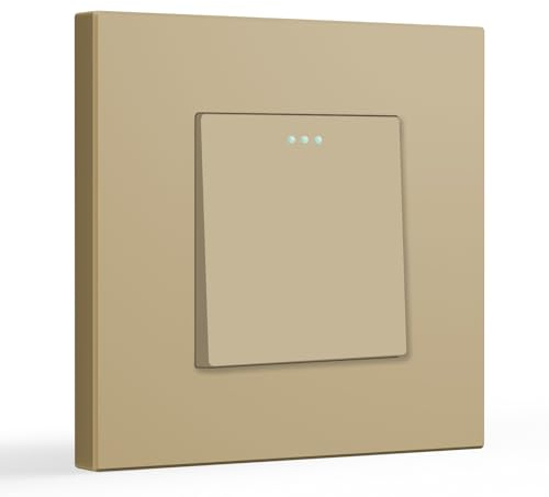 BSEED Lichtschalter 1 Fach 2 Weg, Wechselschalter, PC Panel Lichtschalter Unterputz, Taster Schalter, Wandschalter Schalter Unterputz, Light Switch für Wohnzimmer, Küche, Büro, Gold-86mm