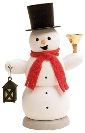 Kuhnert Drechslerei Rauchmann/Räucherfigur - Rauchfigur - Schneemann - Motiv: Schneeman mit Laterne und Glocke - Made in Germany