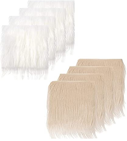 Uposao 8 Stück 25CM*25CM Kunstpelz Band,Kunstfell Bordüre Rolle Kunstfell Band Plüsch Trim Stoffrolle Weich Flauschiges Fellband Plüschstoff für Kostüme Basteln Mäntel Pantoffel Kragen,Weiße + Khaki