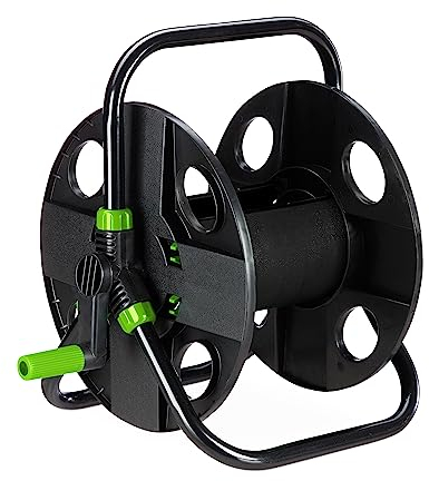 Relaxdays Avvolgitubo Acqua, Carrello Avvolgi Tubi 30 m, 1/2, Acciaio, Plastica, Portatubo HLP: 38x42x31 cm, Nero Verde