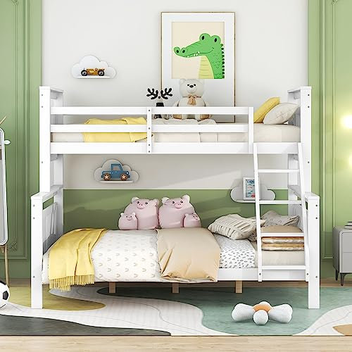 Moimhear Letto a castello con scaletta e spondine di sicurezza, trasformabile in 2 letti separati, letto in legno per bambini, ragazzi e adulti, 90(140) x200cm (bianco)
